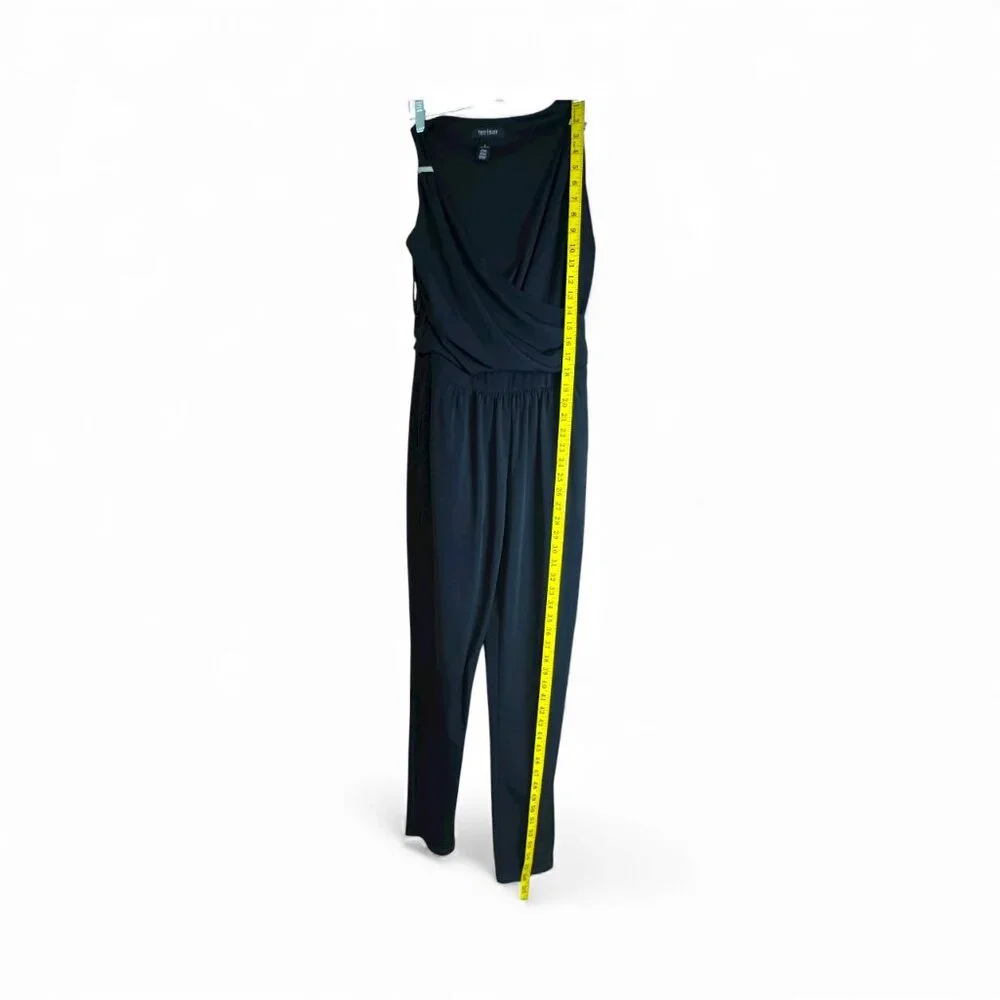 White House Black Market Black Sleeveless Wrap Jumpsuit Size 0 Elegant One-Piece - Picture 9 of 9